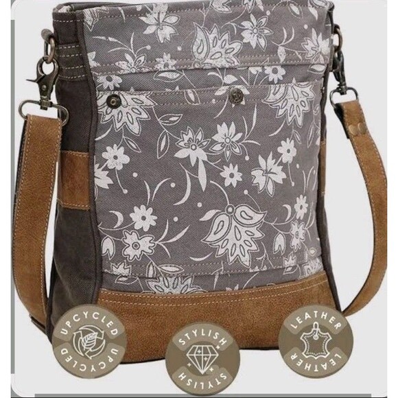 Myra Bag Blossom Print Upcycled Canvas & Leather Shoulder Bag - Picture 1 of 16